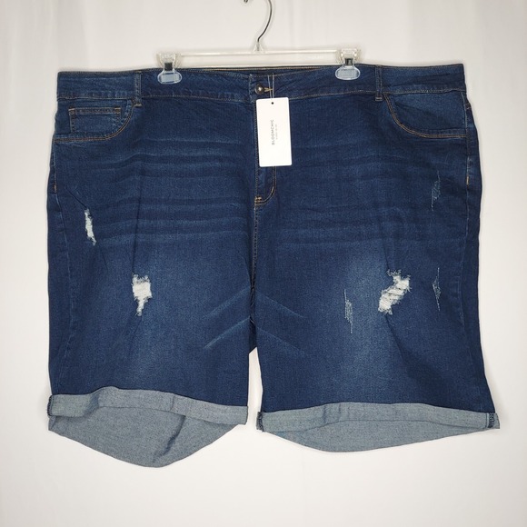 BloomChic Pants - Bloom Chic Women Plus Jean Shorts 30 Blue Stretch Cuff Distressed NEW